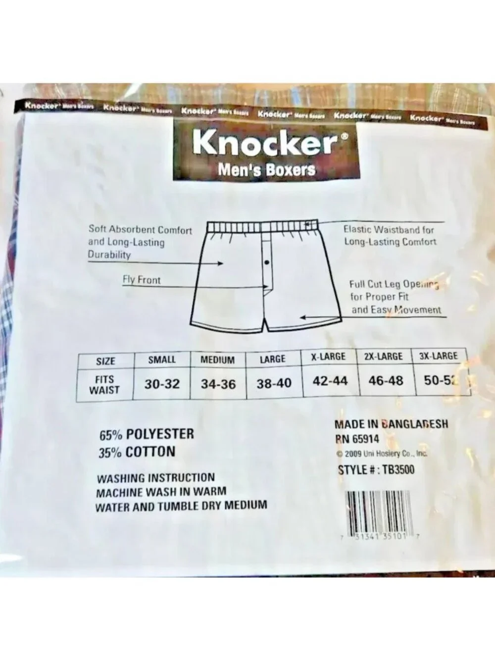 Mens Knocker Boxers Underwear Plaid (1) 3Pk Size S 30-32 3-PCS Polyester/Cotton